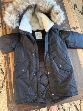 Jcrew size 8  Black Winter Parka with Faux Fur  detachable Hood